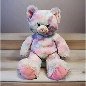 BUILD A BEAR Soft 17” Plush Stuffed Kitty Cat Pastel Rainbow Swirl Cotton Candy